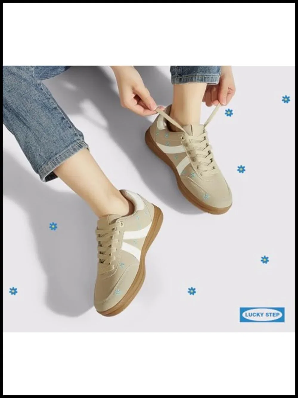 Women Retro Tennis Sneakers Gum Sole Floral Embroidery Slip-Resistant
